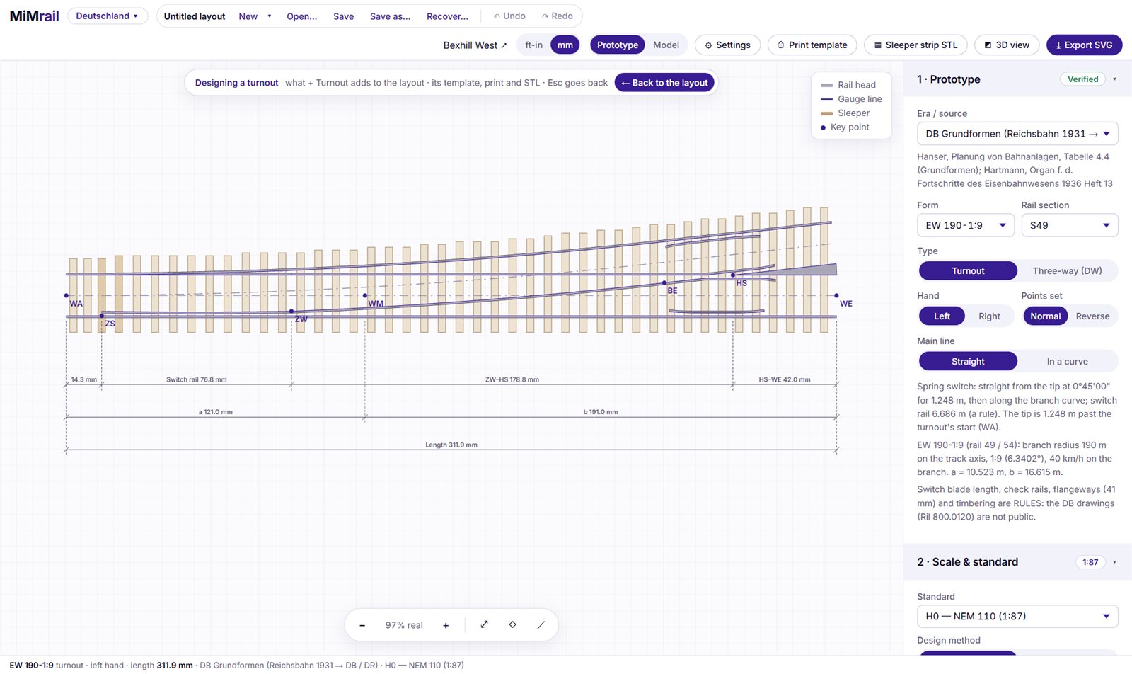Designing a DB turnout