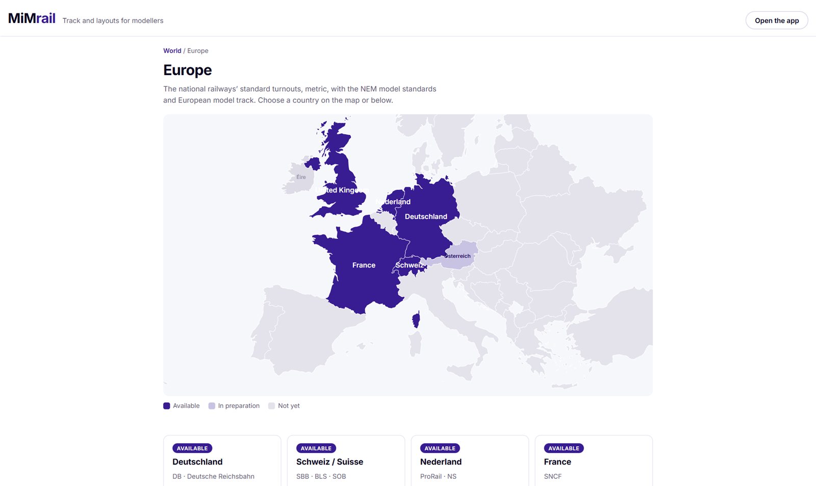 The Europe page of the home page