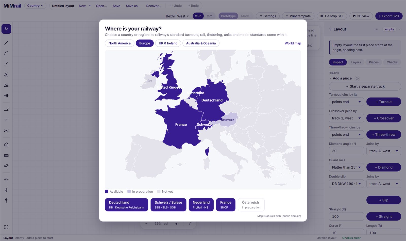 The Where is your railway? box in the app
