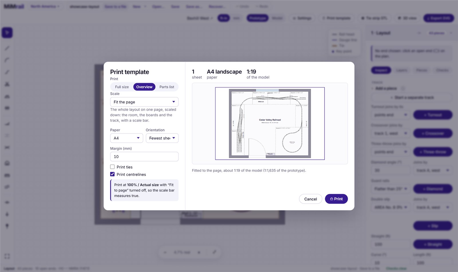 Printing an overview