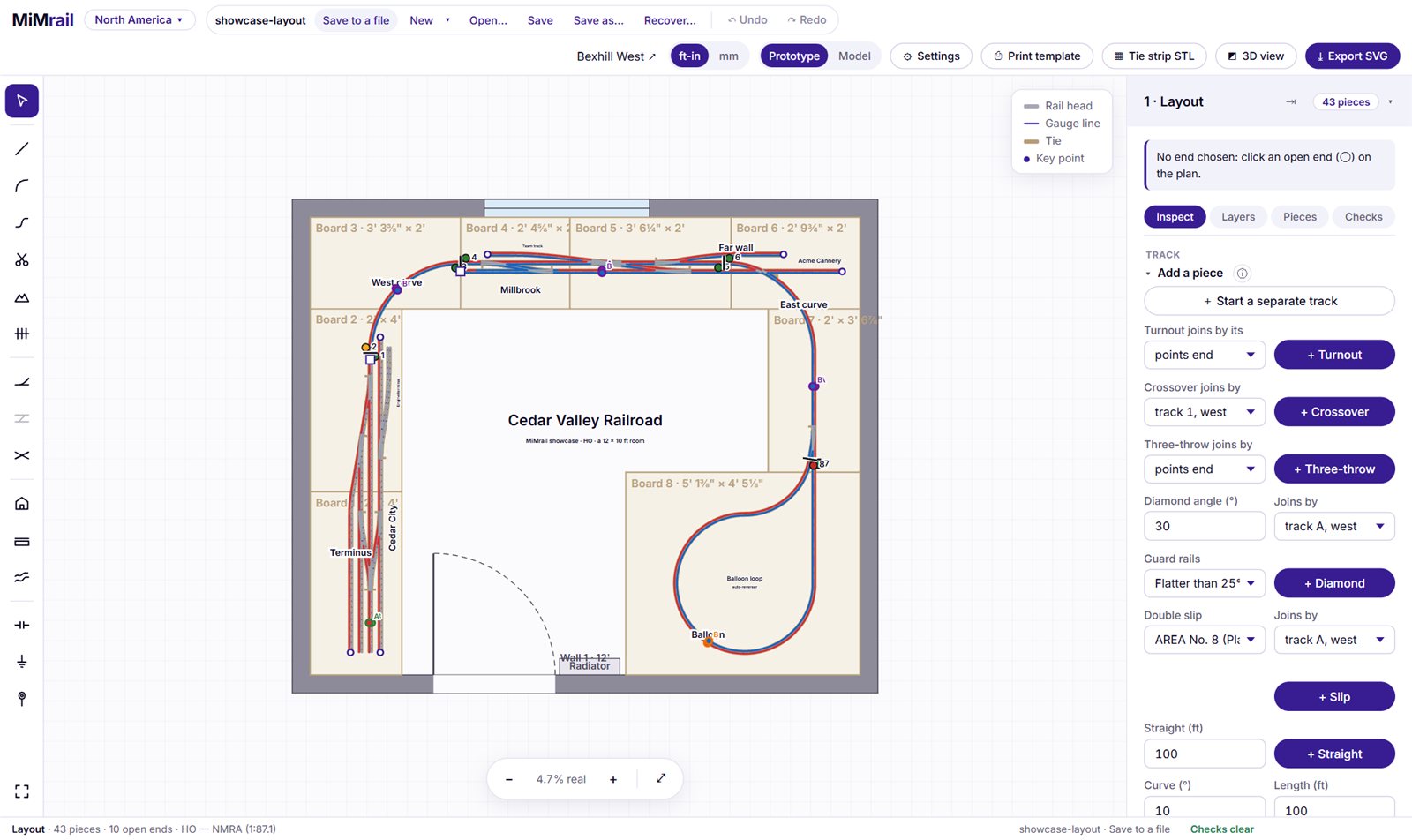 The wiring view on the showcase layout