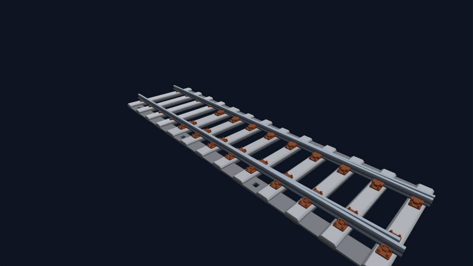 3D model of the switch end of a turnout on concrete bearers.