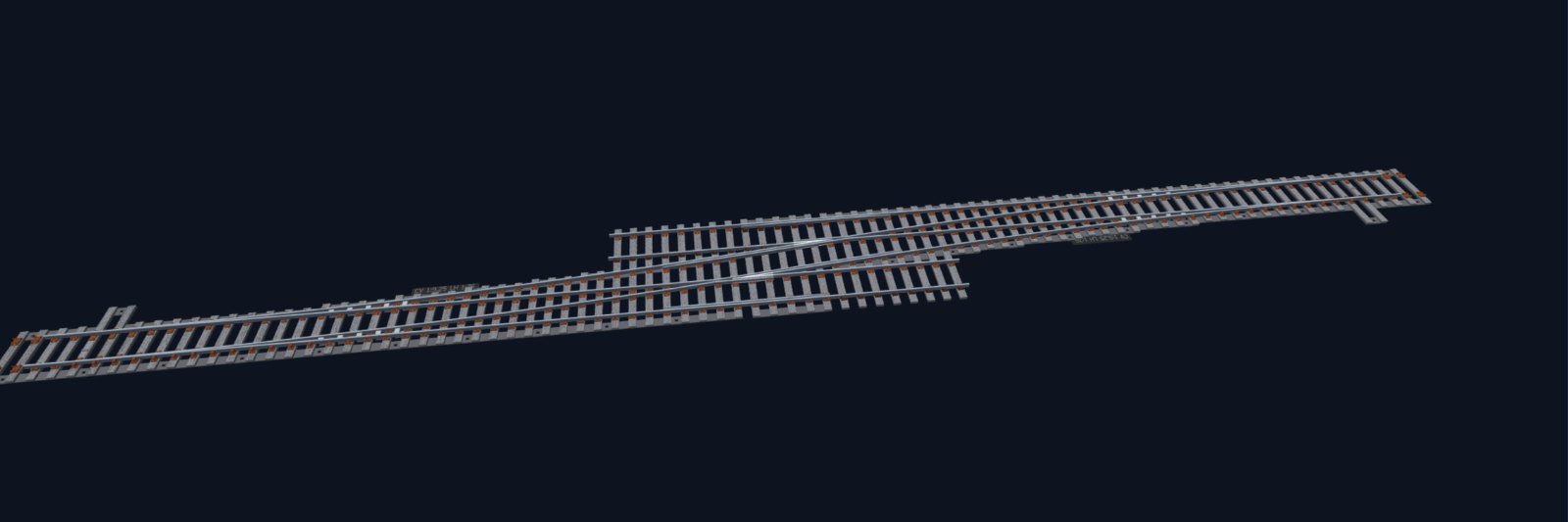 3D model of a complete flat-bottom crossover between two parallel tracks.
