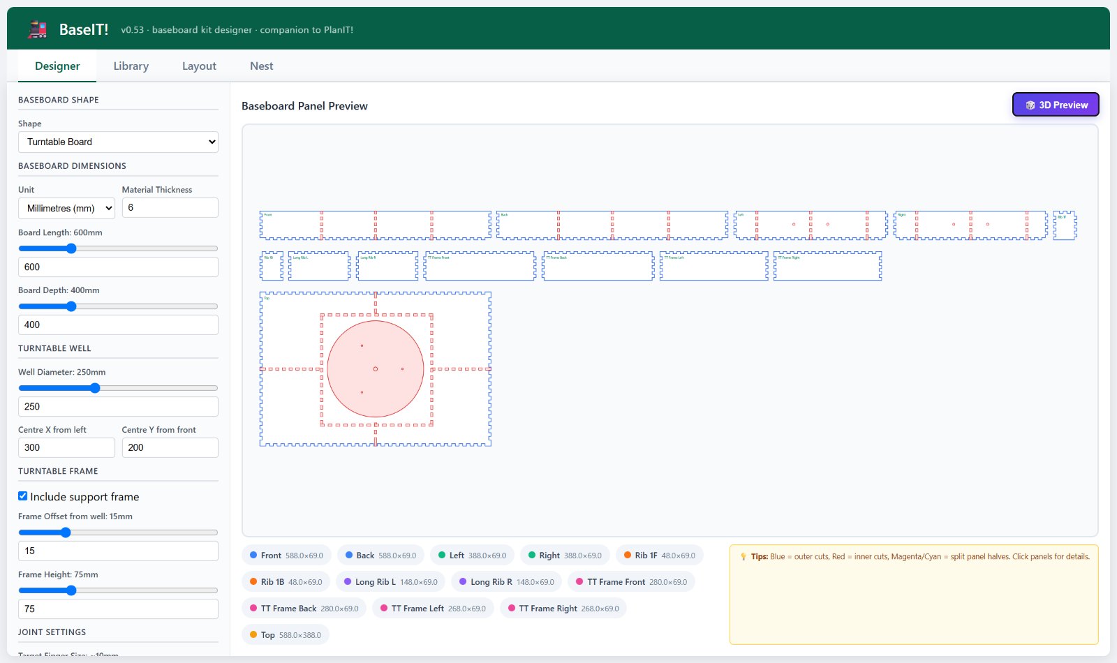 A turntable board in BaseIT!, with a circular well cut in the top and a support frame around it.