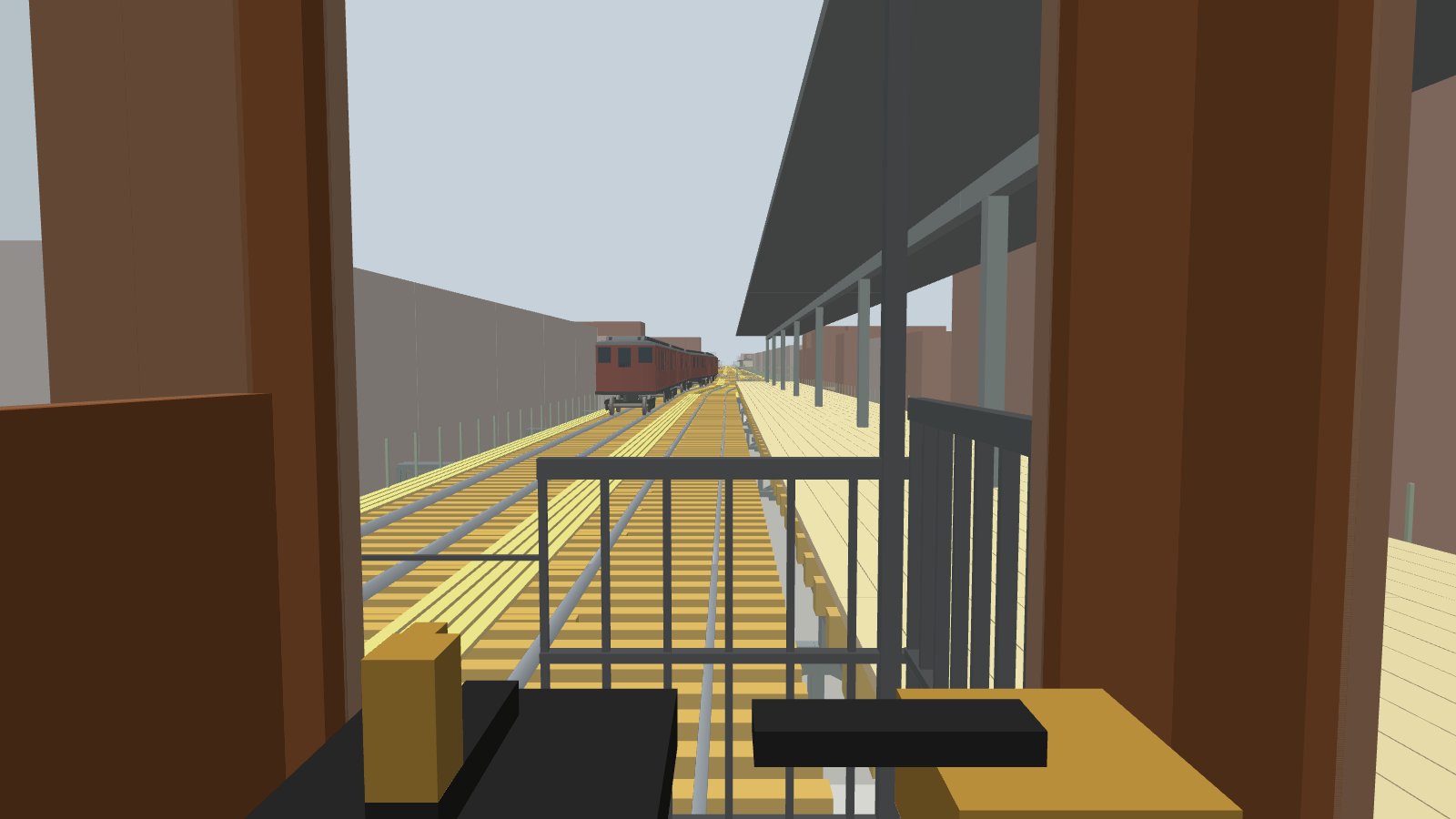 The view from the motorman's cab of a gate car running into 125th Street station, with another train ahead
